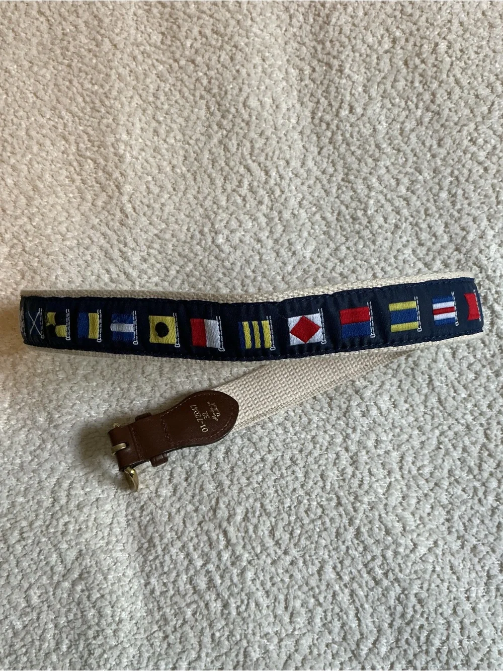 Nautica Navy Webbing Belt with Nautical Flag Embroidery Solid Brass Buckle